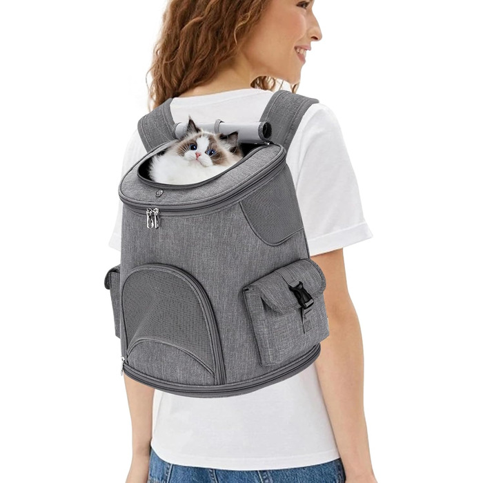 PETCUTE Рюкзак-переноска для собак і котів, сірий, до 6 кг