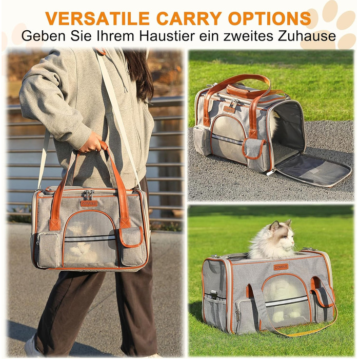 Сумка-переноска для котів та собак до 7 кг COMSLE (42x22x25 см, світло-сіра)