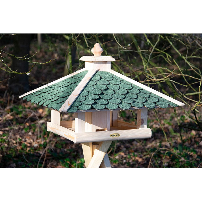 Кормушка для птахів Dobar® 44256e - дерев'яна годівниця для птахів з бітумним дахом, годівниця-вілла на ланцюжку, для саду/тераси/балкону, 39 x 39 x 30 см, зелений прямокутник