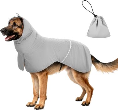 Водонепроникний дощовик для собак з світловідбиваючими смугами та отвором для повідка - дихаюча куртка для собак всіх розмірів, вітронепроникний та регульований (Сірий, L)