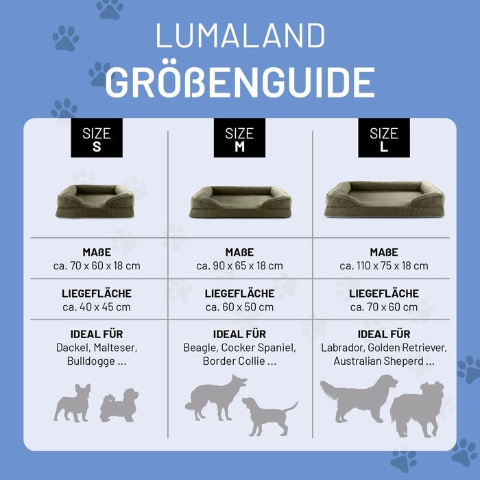 Ортопедичне ліжко для собак Lumaland з корду | Ергономічне собаче ліжко-софа 90x65 см - для середніх собак | Нековзне дно | Зручна наповнювач та знімний чохол | Ліжко-кошик для собак з Memory Foam Cord - Оливковий 90 x 65 см - M