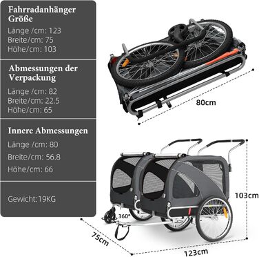 Трансформер для собак XL: велосипедний та візочок 2-в-1, до 40 кг, сірий