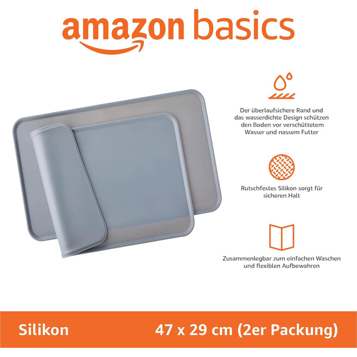 Підкладки під годівницю для тварин Amazon Basics, силіконові, 47 x 29 см, сірі (2 шт.)