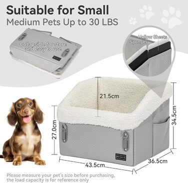 Автокрісло для собак PETSFIT, сіре, для маленьких собак, з патентованими застібками, знімний чохол