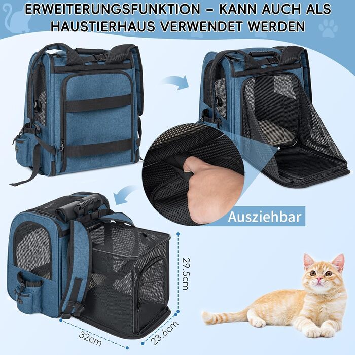 OUUTMEE Сумка-переноска для тварин, знімний чохол на колесах, ідеальна для котів та маленьких собак, багатофункціональний рюкзак, сумка-рюкзак 4-в-1, дихаюча (блакитна)