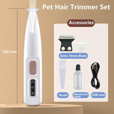 Триммер для догляду за лапами собак та котів з LED-підсвічуванням, USB-C, тихий, водонепроникний
