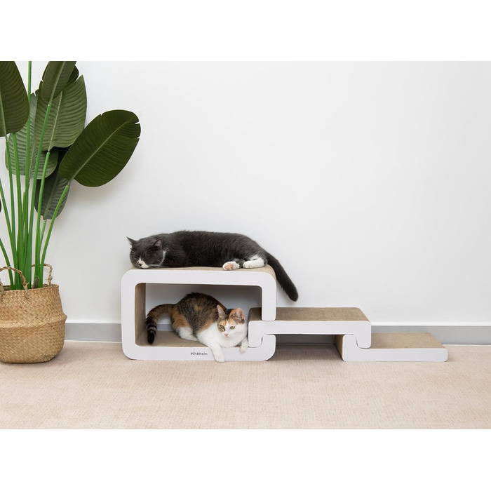 PetRhein 3-в-1 Кігтеточка для котів, велика XXL картонна кігтеточка, багатофункціональні меблі для котів з пандусом та будиночком, розтягується до 116 см, міцна завдяки стільниковій структурі, килимок для кількох котів