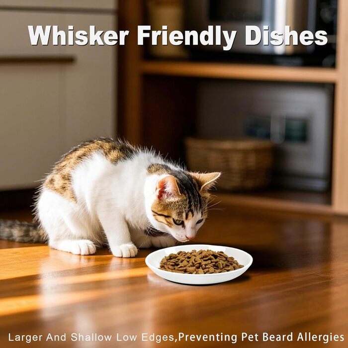 Набір мисок для котів з кераміки (6 шт.), анти-котячі вуса, широкі, протиковзкі, для корму та води