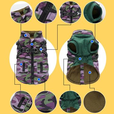 Зимова куртка для собак, теплий зимовий плащ для собак - світловідбивна куртка для собак, жилет для собак з інтегрованим шлейкою для маленьких та середніх собак (фіолетовий, M)