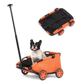 Міні-візок для домашніх тварин, складаний універсальний візок для покупок з висувним ручками, Doggie Wagon з вбудованим подушкою та страхувальним тросом, з кишенькою (Темно-зелений) (Оранжевий)