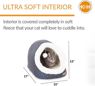 Лежак для котів K&H Thermo-Pet Cave, не обігрівається, темно-синій, геометричний візерунок, 43,2x38,1x33,2 см