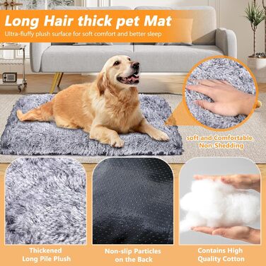 Крісло-ліжко для собак середніх порід з антиковзним дном, миється, довгий плюш, 65x50x7 см, колір - градієнт сірого