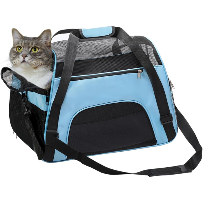 Сумка-переноска для домашніх тварин з м'якими боковинами, блакитна (S)