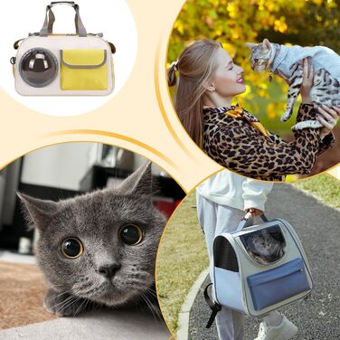 Транспортна сумка для кота Transportbox Katze, складана переноска для кошенят з вікном-пузирем | Дихаюча сумка на плечі для собак, переноска для кота в літак, на вулицю, кемпінг, мотоцикл, автомобіль, жовта