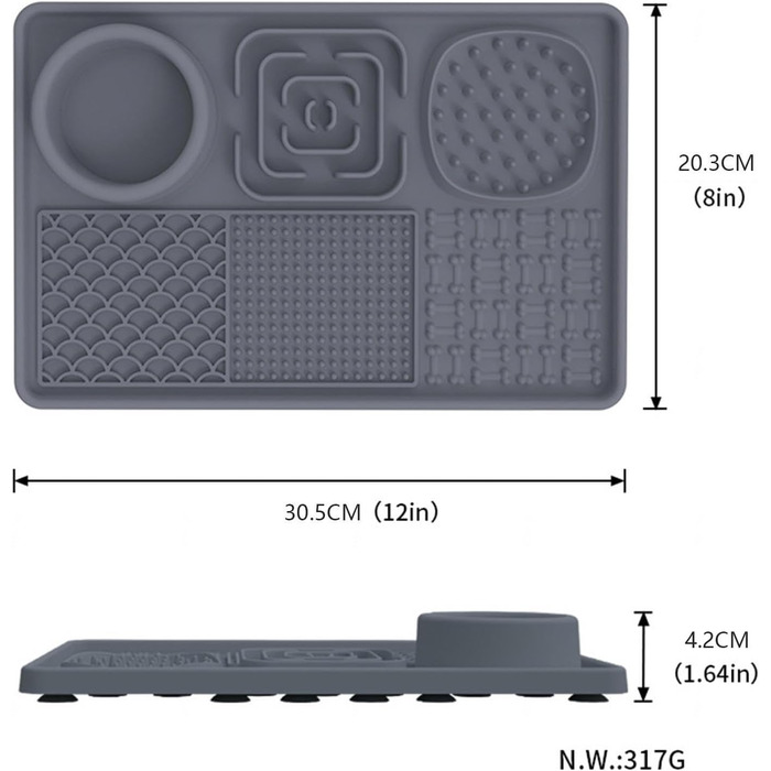 Килимок для собак Leckmatte, силіконовий, антиковзкий, для грумінгу, тренувань, стрижки, сірий