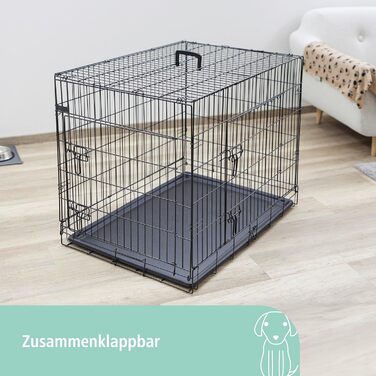 Складана металева транспортна клітка для тварин Kerbl, 76×54×64 см, 2 двері, чорна
