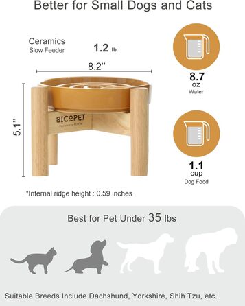 Миска для собак Slow Feeder з кераміки з нековзким силіконовим краєм - пазл-миска для запобігання здуття та ожиріння (Абрикос-S) (Маленька, Хвилі-Помаранчевий з підставкою)
