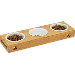Набір мисок для котів та собак Relaxdays 3 шт. з бамбука та кераміки, для води та корму, миюча посудомийна машина