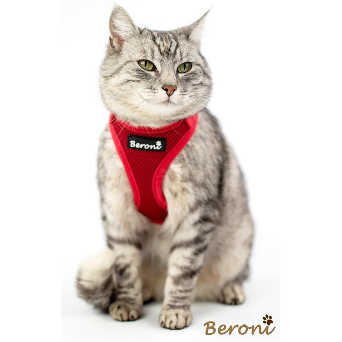 Шлейка для котів Beroni® з повідцем, анти-втеча, регульована, для великих та малих котів, для балкону та саду (Червона, M)