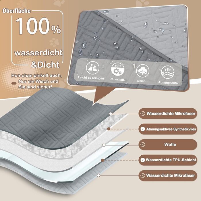 Водонепроникний килимок для собак Gyuro, двосторонній, міцний, для дивану та ліжка, прання допустиме, 208*208 см (Темно-сірий + Світло-сірий)