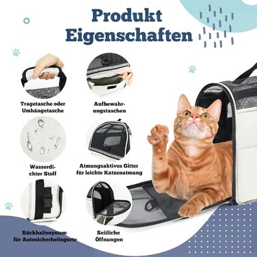 Транспортна сумка для котів та собак, дихаюча та складна, з регульованим плечовим ременем, знімний плюшевий матрац (Бежева, M)