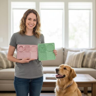 Лежанка-смакота для собак Bibykivn Schleckmatte: антистрес, купання, догляд, дресирування. З присоском. Рожевий+Сірий, квадратна