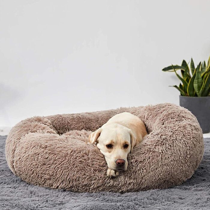 Ортопедичне ліжко для собак XL: кругле, зручне, з ефектом пам'яті, для великих собак (лабрадорів), антистрес, легко миється, світло-коричневе, 60 см