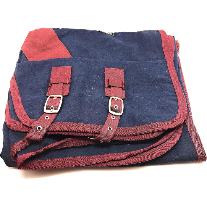 Літня повітропроникна попона для коней з бавовни Maddy 2 з ременями та захистом хвоста, 128 см (Синій/Бордовий)