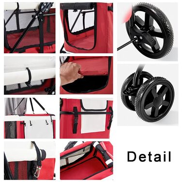 Легкий розкладний візок для дітей та маленьких собак – дихаючий візок для котів та собак – переноска для 2 тварин – портативний візок для домашніх тварин – система подорожей для цуценят та кошенят, червоний