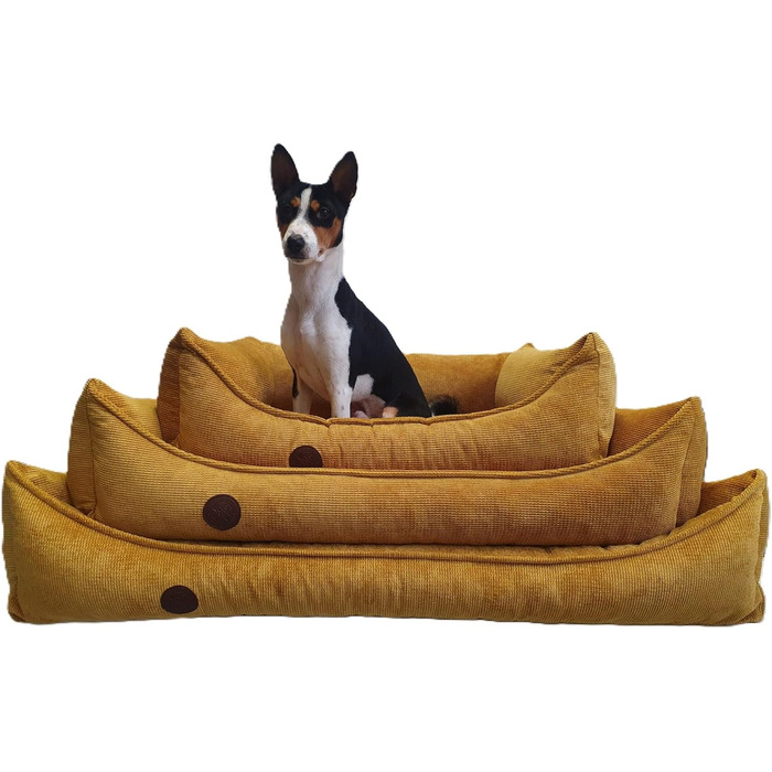 Ортопедичне ліжко для собак, сумісне з великими, середніми та маленькими породами, жовто-гірчичний колір, миється, розмір M (77x60x20 см)