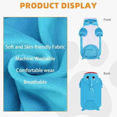 KOOLTAIL Костюм для собак, костюм бджоли, теплий флісовий пуловер з капюшоном, одяг для домашніх тварин, кумедний косплей, карнавальний костюм, захист від холоду, з отвором для повідка (Синій акул, Великий)