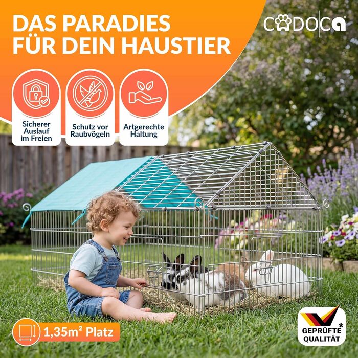 Вольєр для кроликів CADOCA® 180x75x75 см з дахом та захистом від сонця для саду
