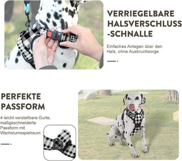 Шлейка для собак середнього розміру FURRYFECTION, антивитягуюча, без обмеження руху, з регулюванням, Oxford ediu (Пlaid, Чорний, M)