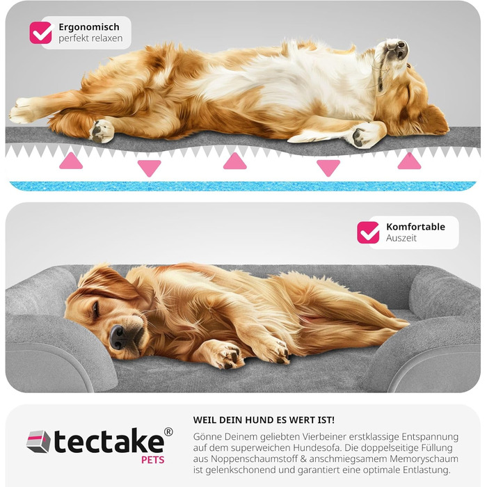 Ортопедичне ліжко для собак tectake® з Memory Foam, велике та середнє, м'яке та миється, 94 x 72 x 18 см