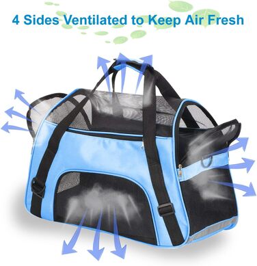 Транспортна переноска для тварин: кіт, собака, кролик, хом'як. Переноска для подорожей літаком, м'яка, з плечовим ременем (M, 47x27x28 см, до 5 кг)