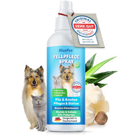 Розпушувач шерсті для собак та котів BluePet + щітка для видалення ковтунів. Розпушує шерсть, покращує розчісування, анти-котушок спрей для догляду за шерстю. З алое вера, ши-олією та олією жожоби. Спрей для шерсті + щітка для підшерстя.