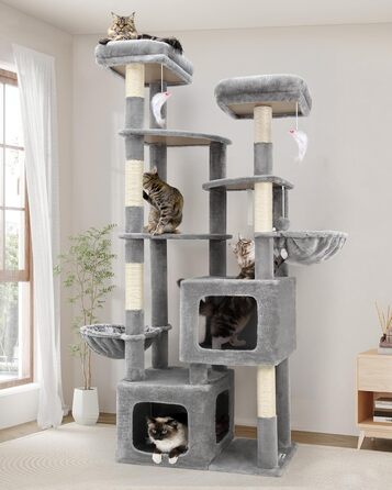 Драбина для котів Globlazer XXL, 189 см, сірий, з великою печерею та платформами