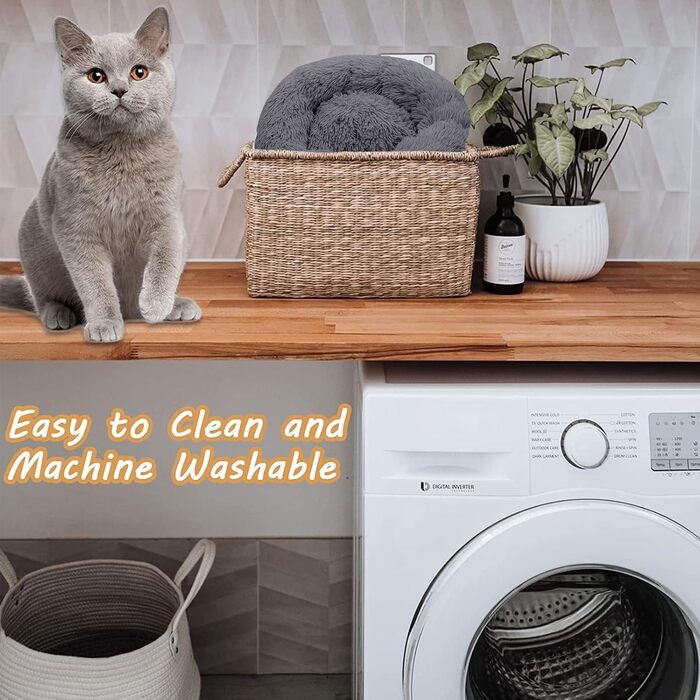 Кругле ліжко для котів та собак, 60 см, м'яке, миється, плюшеве, сірий колір