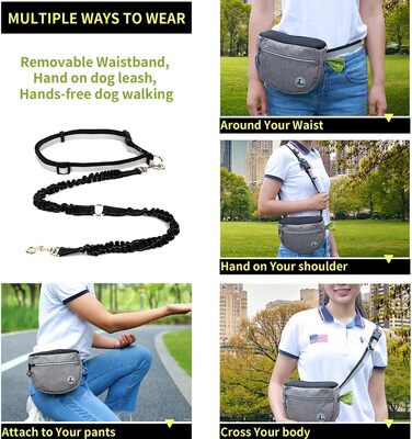Сумка для ласощів для собак, з інтегрованим мисником, для зручного перенесення іграшок та ласощів, поясна сумка для дресирування, 4 способи носіння (сіра)