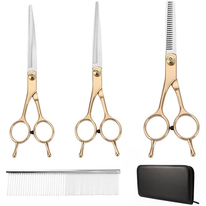 Набір професійних ножиць для грумінгу собак та котів Fellschere 5-в-1: ножиці, сталевий гребінець, сумка для зберігання