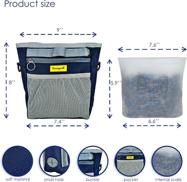 Сумка для ласощів для собак, універсальна сумка для прогулянок з силіконовим кишеньком, мішок для корму для дресирування собак та дозатор ласощів, ідеальна для активного відпочинку на природі (Чорний 4 чашки) (5. Синій 4 чашки)