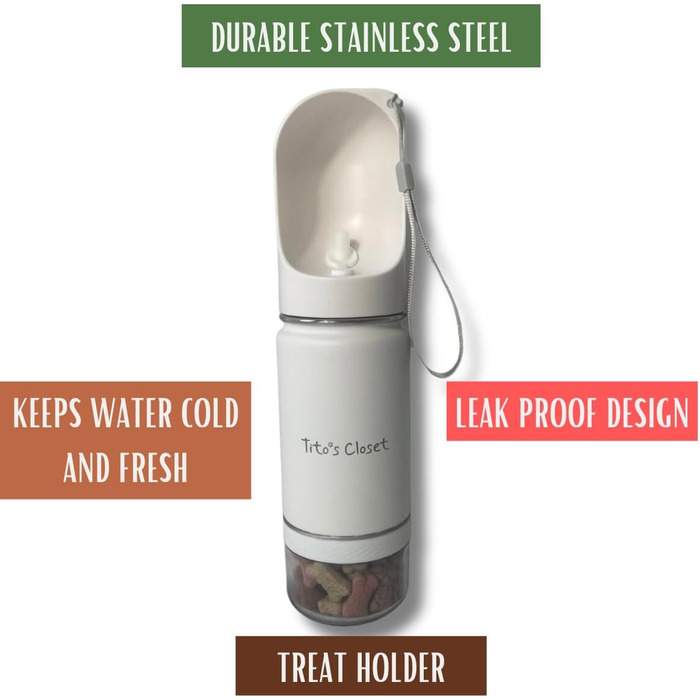 Водяна пляшка для тварин Tito's Closet Pawsome Durstlöscher, 400 мл, нержавіюча сталь, з відділенням для ласощів