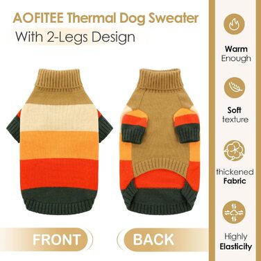 Теплий зимовий пуловер для собак AOFITEE для маленьких порід, пуловер на Новий Рік, в'язаний, з коміром-горловиною (Колір: Коричневий, Розмір: S)