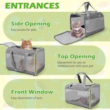 Транспортний бокс для котів Lannvan, до 6,5 кг, складний, з підстилкою, для собак та котів, дихаючий, для подорожей, авто, до ветеринара (45x30x30 см, сірий)