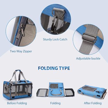 Транспортна переноска для котів та собак PETCUTE, 9 кг, складана, з плечовим ременем, для подорожей та кемпінгу (Блакитна)