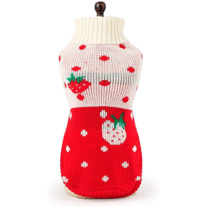 Пуловер для собак CHBORCHICEN, теплий в'язаний, з коміром-горловиною, зимовий, з принтом полуниці та сердечок, червоний, розмір M, рожевий