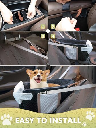 Автокрісло для собак маленьких порід, переносне автокрісло з м'яким, пральним подушками, для консолі авто, чорне (до 5,9 кг)