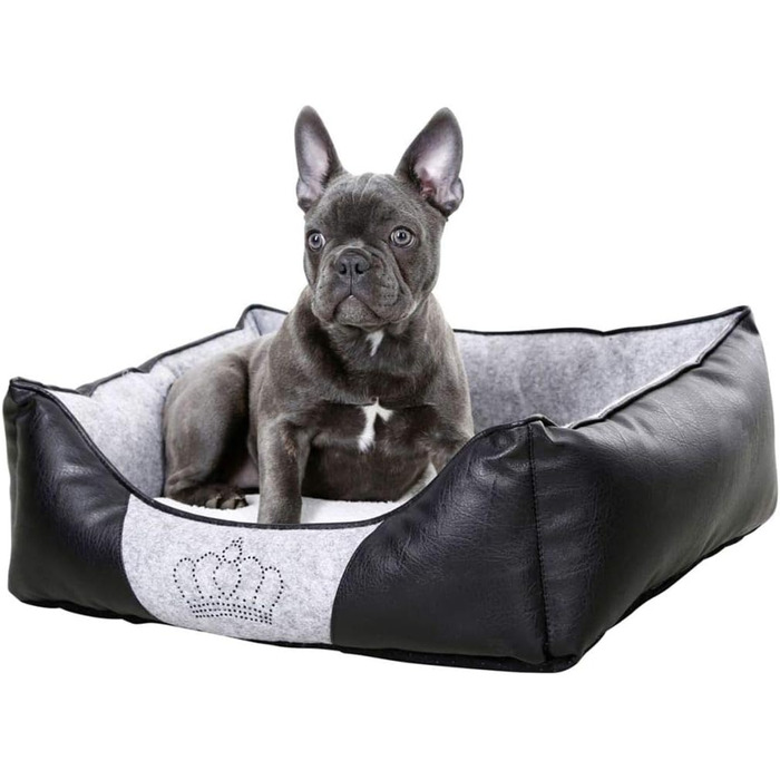 Кербл Pet Kuschelbett Chiara - м'яке ліжко для домашніх тварин, 55x45x18 см, сірий/чорний колір з декоративною короною з стразів