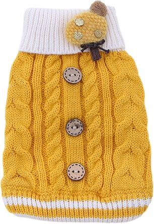 Теплий пуловер для кота та собаки Galatée Hautier, зимовий пуловер з принтом кавових смуг (L, жовтий)