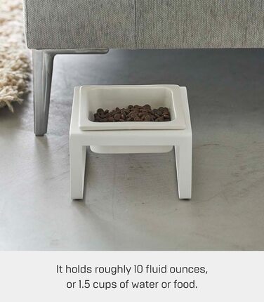 Миска для тварин Yamazaki 5817 Tower з підставкою, сталь/кераміка, мінімалістичний дизайн, 15 x 15.5 x 10 см